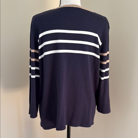 Anna Gray Sweater Women XL Navy White Tan Striped - Picture 4 of 5